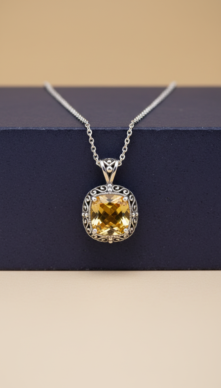 Yellow sapphire silver necklace