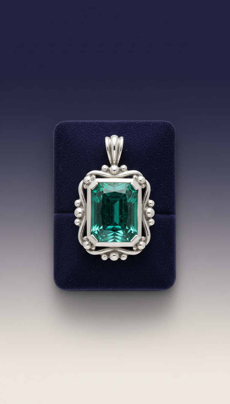Emerald platinum pendant