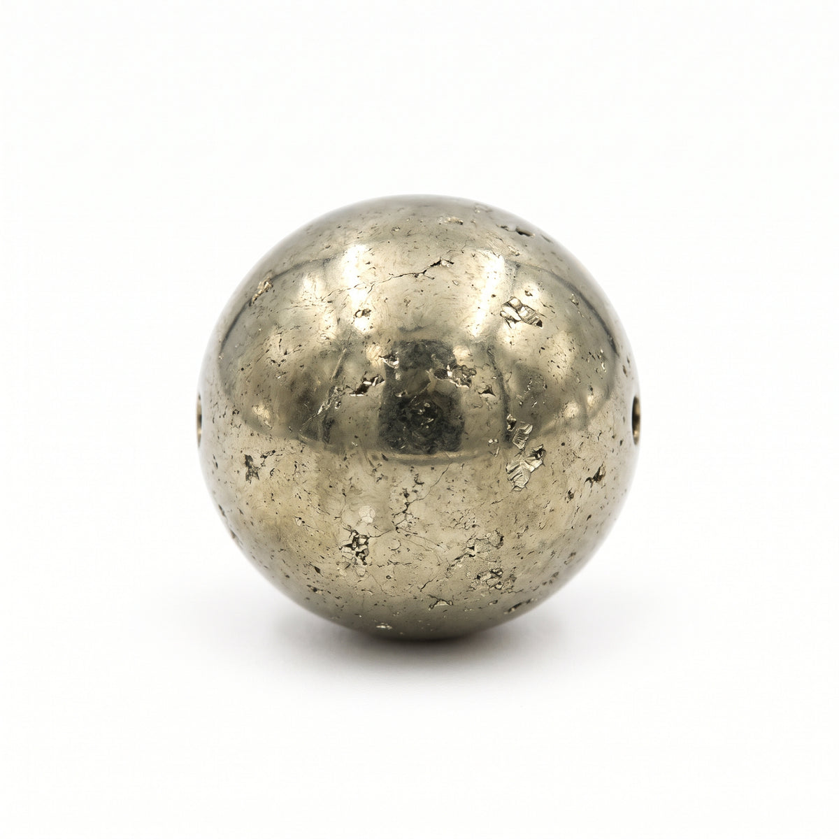 Natural golden pyrite gemstone round bead on white background for money magnet and abundance custom bracelets by Bright Blue Gemstones India