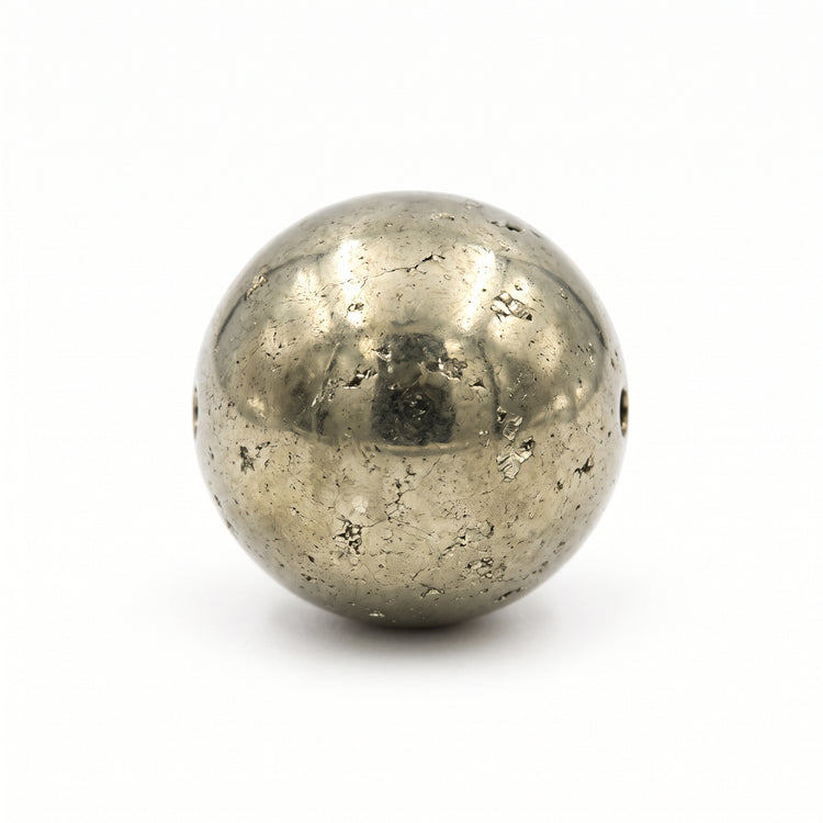 Natural golden pyrite gemstone round bead on white background for money magnet and abundance custom bracelets by Bright Blue Gemstones India