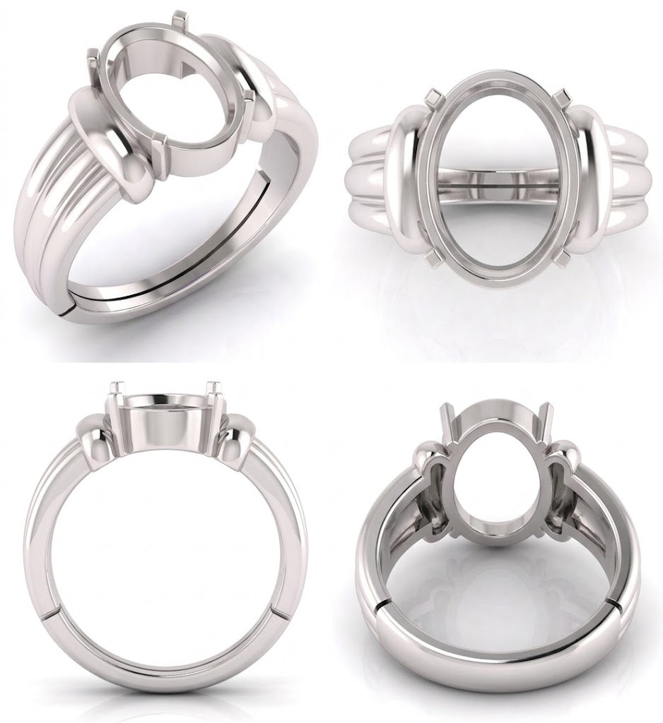 Four angle view of custom sterling silver ring blank setting for oval gemstone mountings by Bright Blue Gemstones in Bellandur, Bengaluru