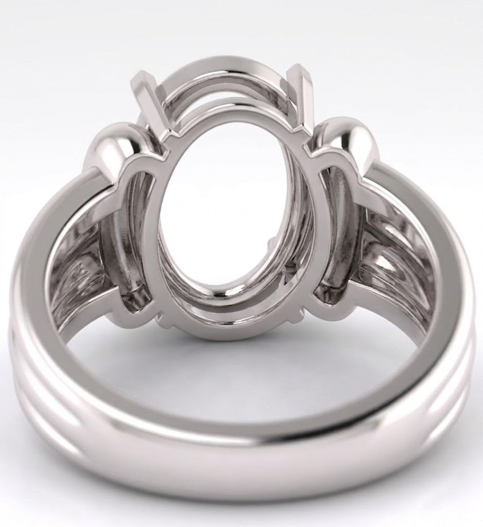 Bottom underside view of a custom sterling silver ring setting mount for oval gemstones by Bright Blue Gemstones in Bellandur, Bengaluru
