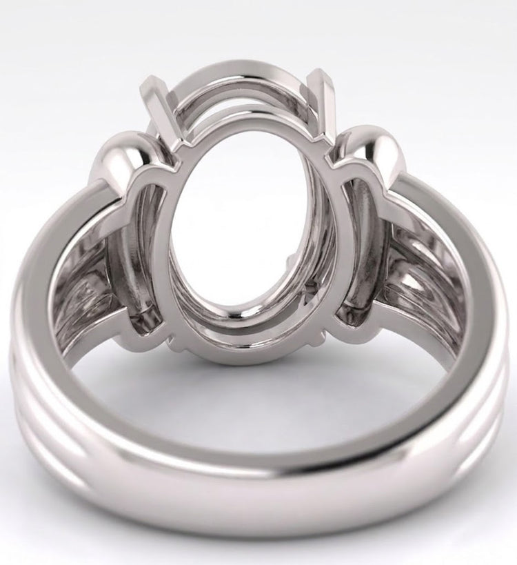Bottom underside view of a custom sterling silver ring setting mount for oval gemstones by Bright Blue Gemstones in Bellandur, Bengaluru